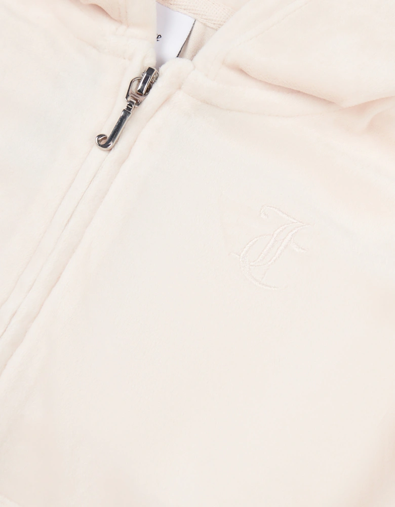 Girls Tonal Velour Zip Up Top in Beige