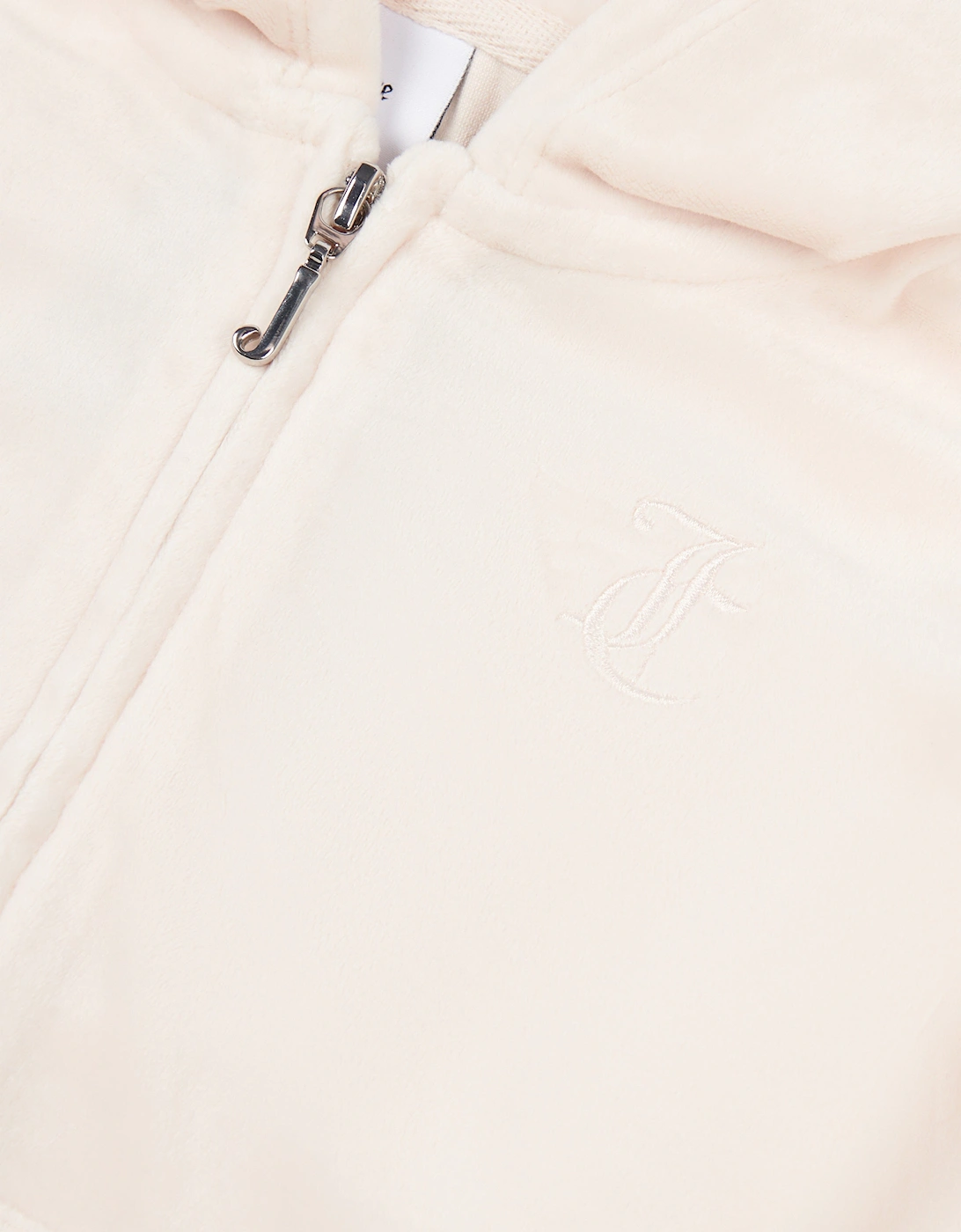 Girls Tonal Velour Zip Up Top in Beige