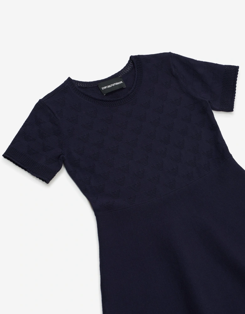 Girls Fine Knit Dress in Navy