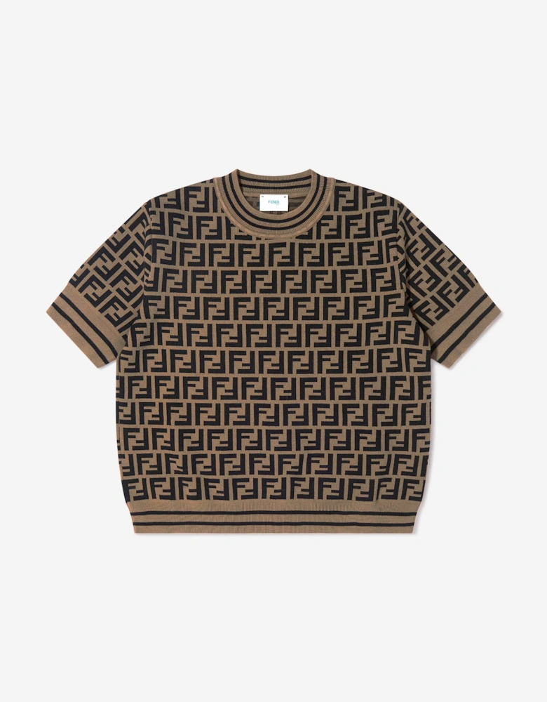 Girls FF Logo Knitted Top in Brown