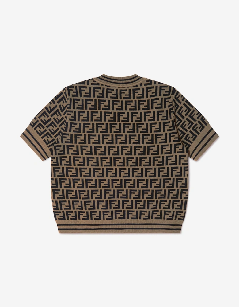 Girls FF Logo Knitted Top in Brown