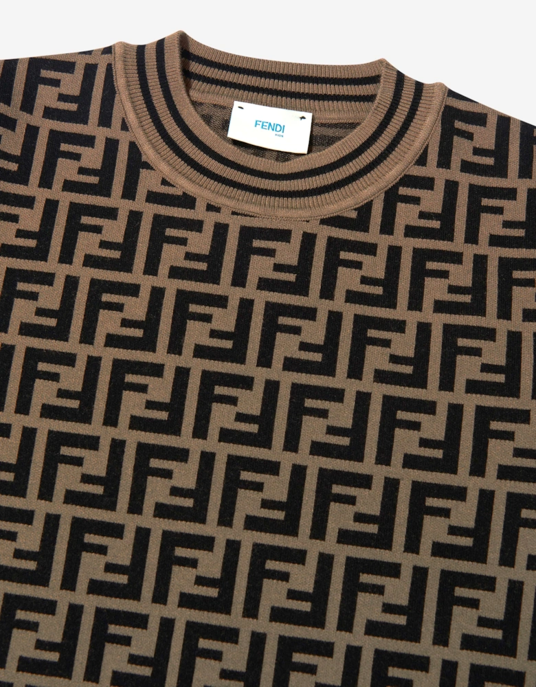 Girls FF Logo Knitted Top in Brown