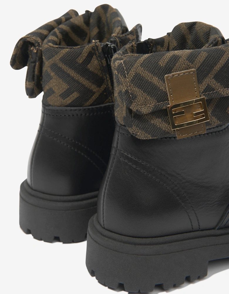 Kids Leather Baguette Biker Boots in Black