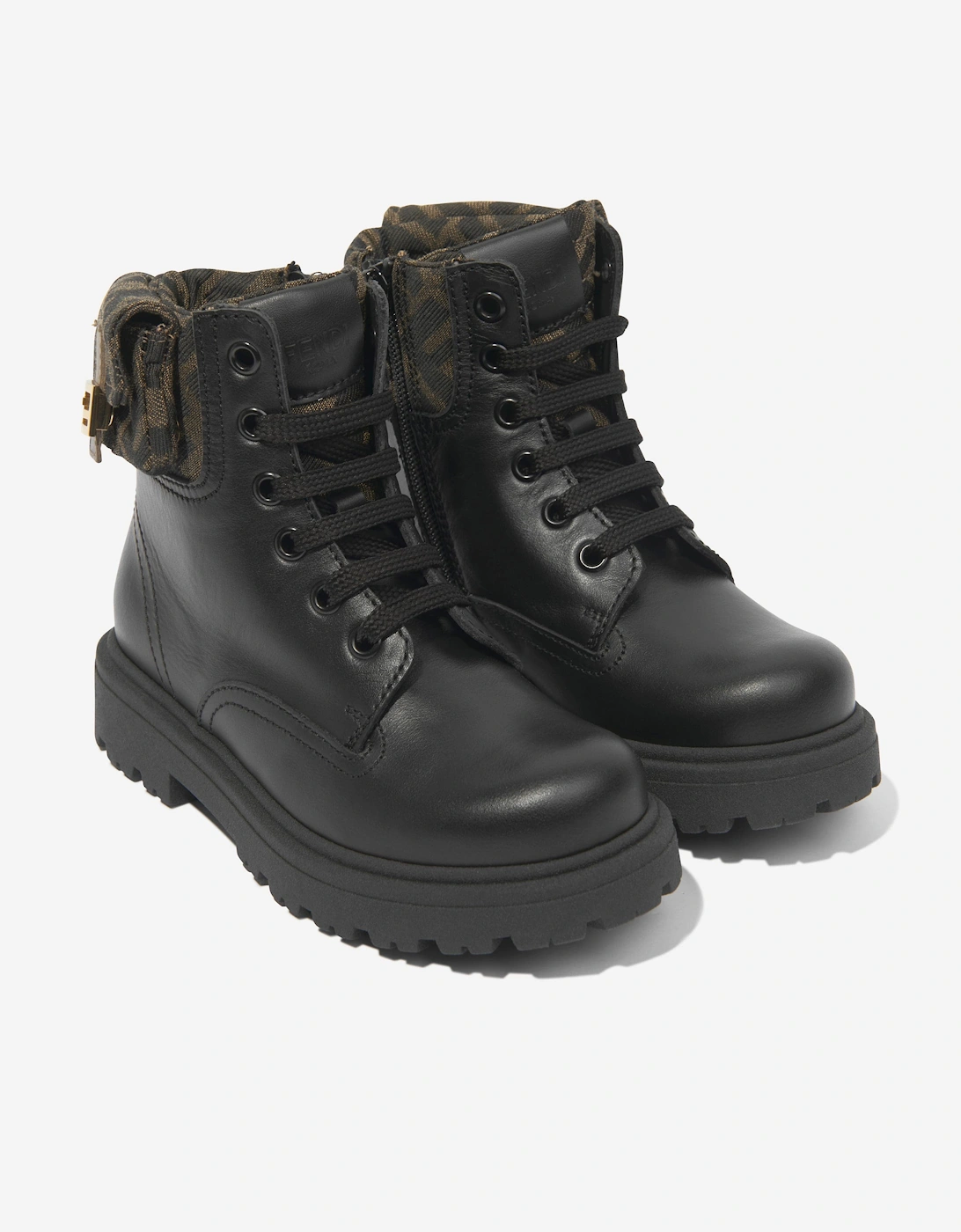 Kids Leather Baguette Biker Boots in Black