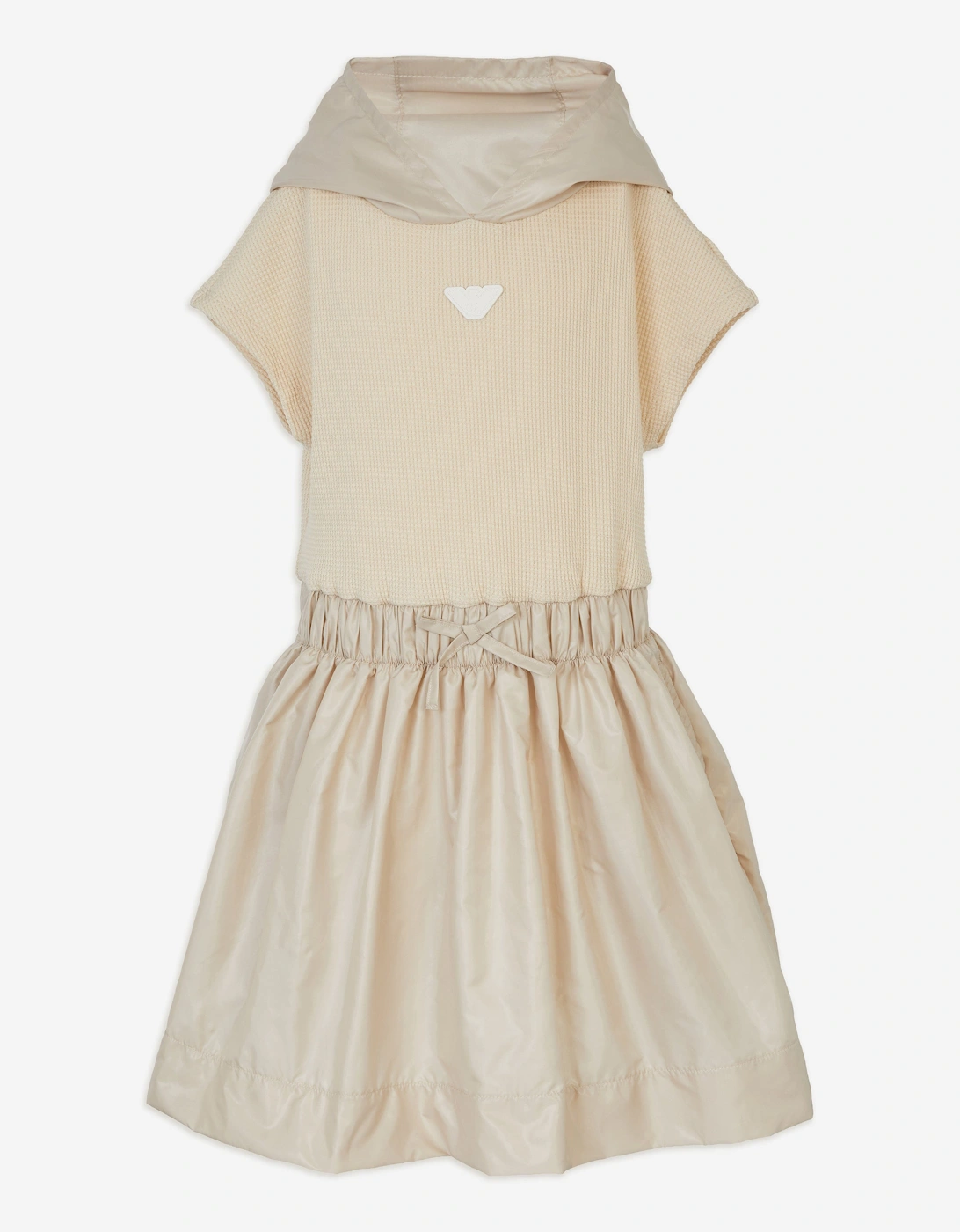 Girls Mixed Fabric Hooded Dress in Beige, 5 of 4