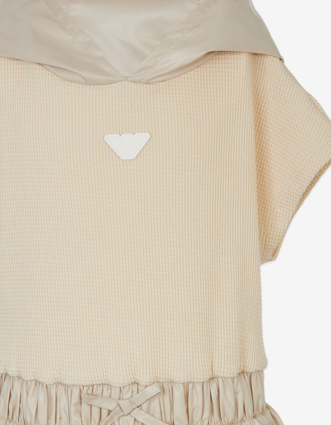 Girls Mixed Fabric Hooded Dress in Beige