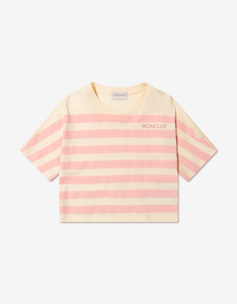 Enfant Girls Striped Logo T-Shirt in Cream