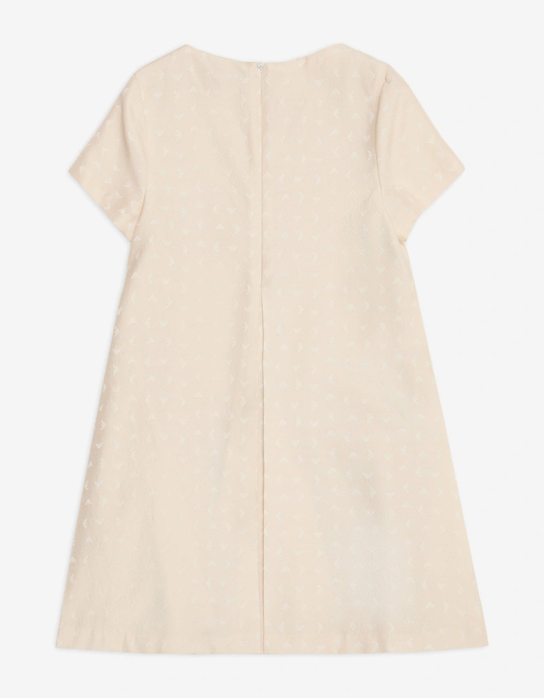 Girls Logo Dress with Pleat in Beige
