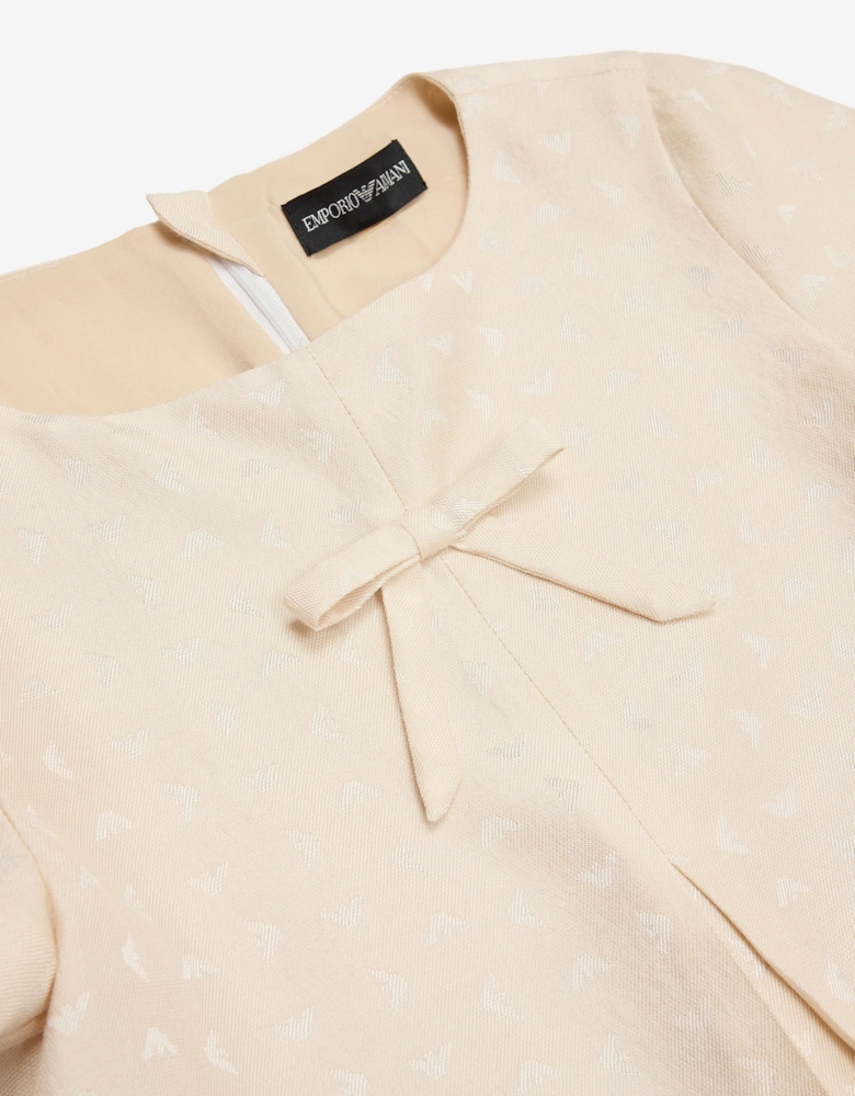Girls Logo Dress with Pleat in Beige