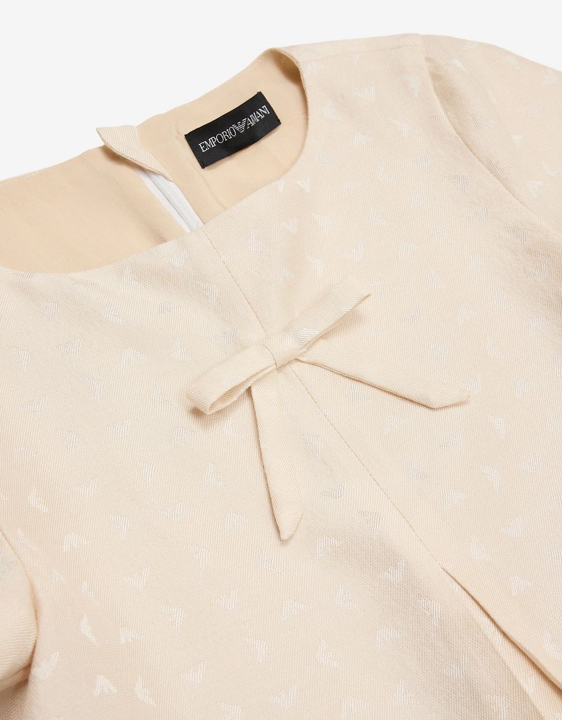 Girls Logo Dress with Pleat in Beige