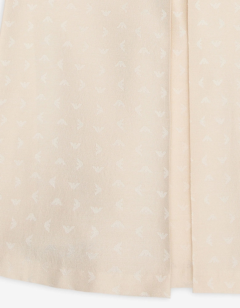 Girls Logo Dress with Pleat in Beige