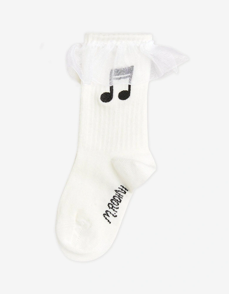 Girls Note Frill Socks in White