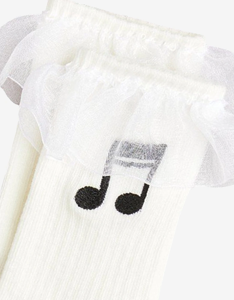 Girls Note Frill Socks in White