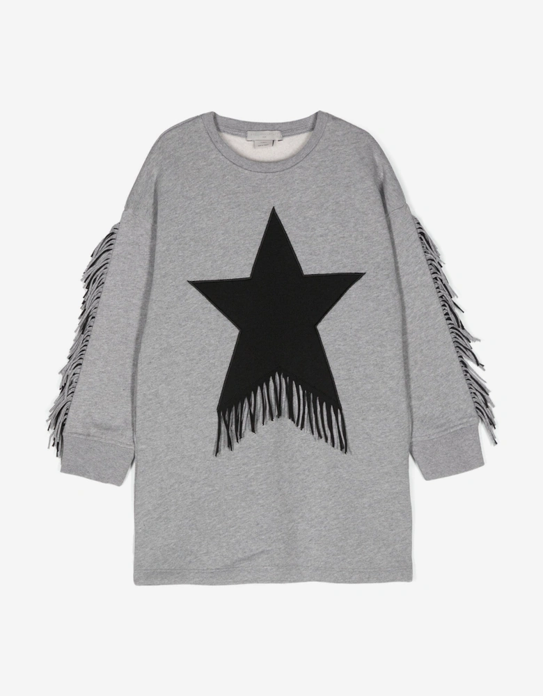 Girls Tassel Star Sweater Dress in Grey