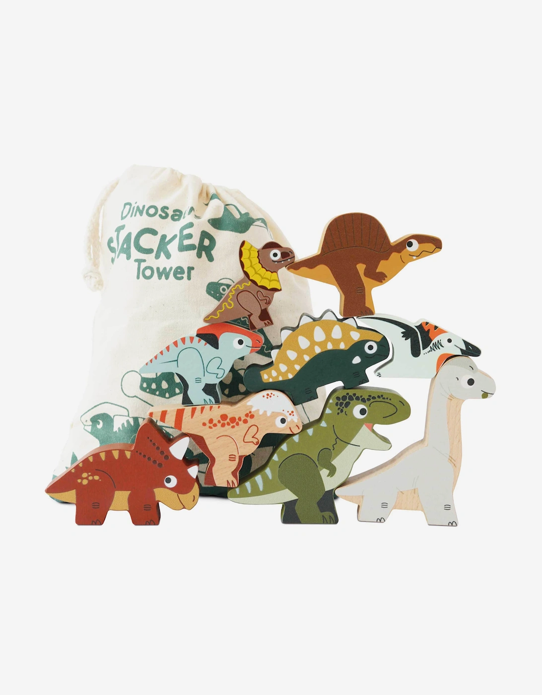 Le Toy Van Jurassic Stacking Dinosaurs & Bag-10 Piece (W:9.6 x D:3 x H:7cm) - Multi - Size: ONE size,