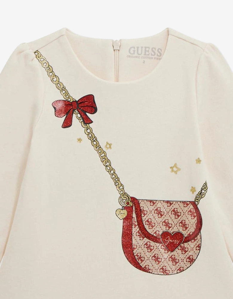 Girls Bag Print Sweater Dress in Ivory