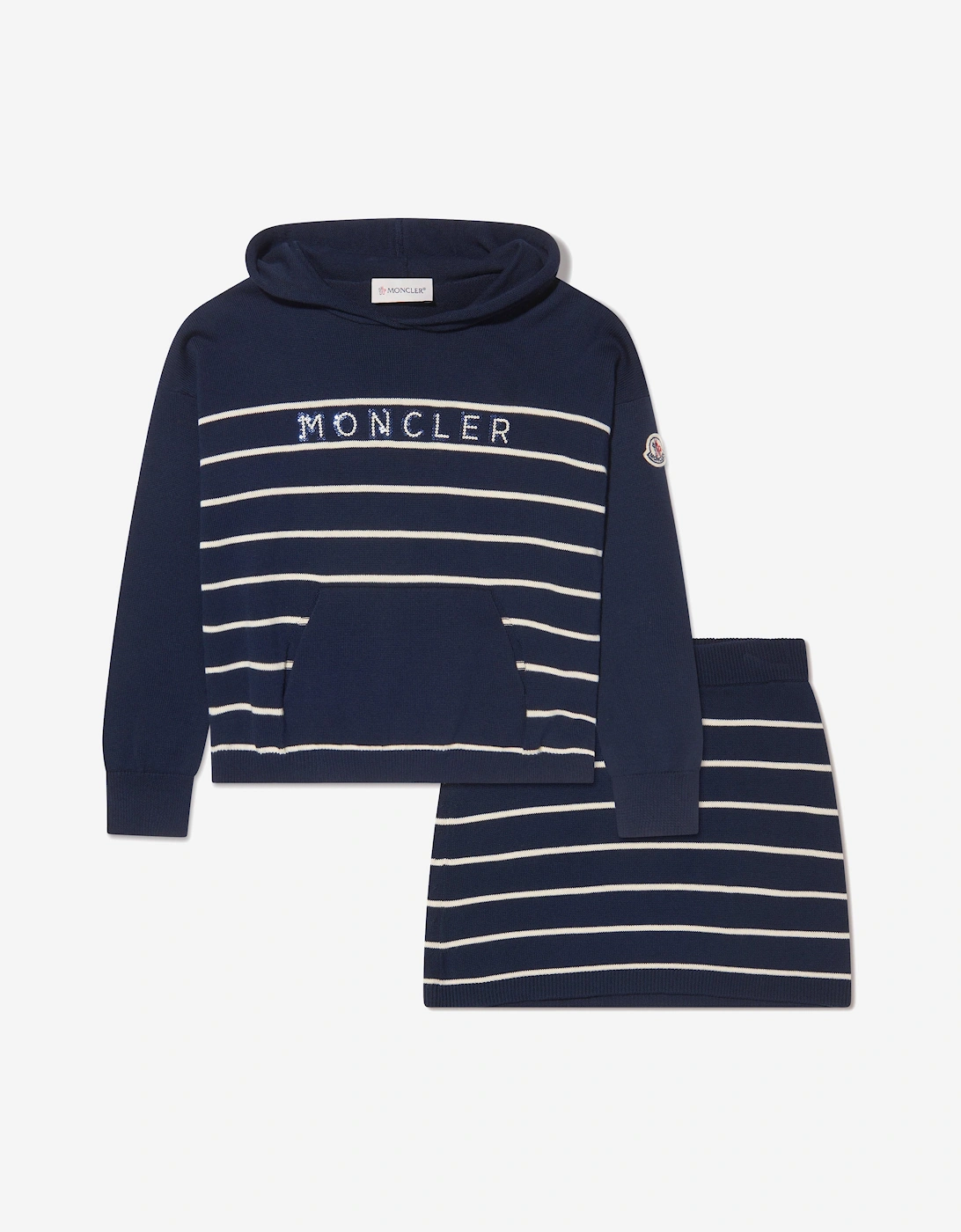 Enfant Girls Striped Hoodie And Skirt Set in Navy, 6 of 5