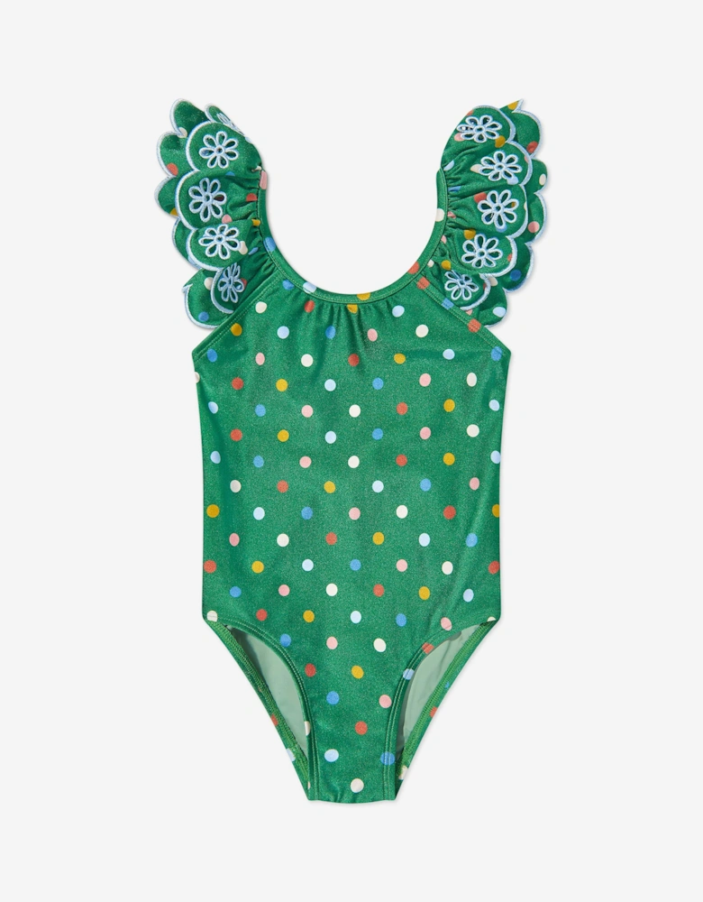 Girls Everley Embroidered Swimsuit in Green