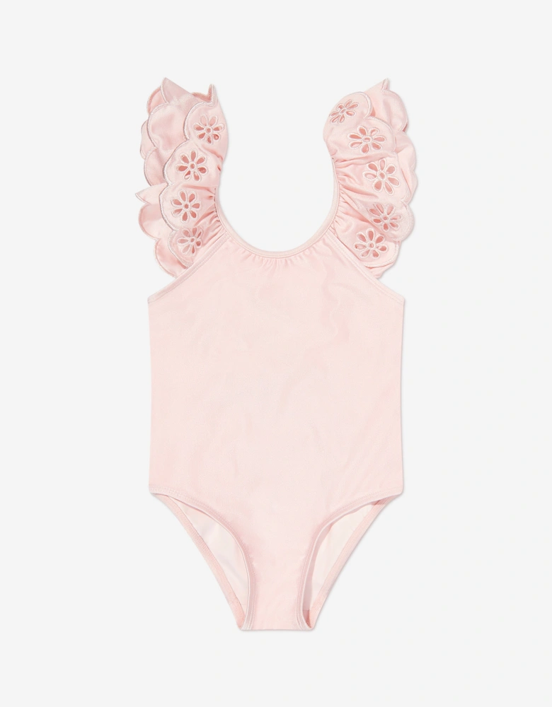 Girls Everley Embroidered Swimsuit in Pink