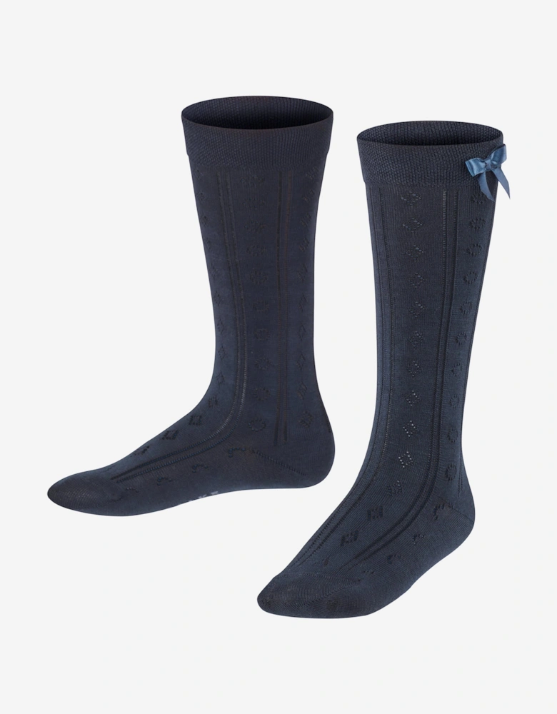 Girls Ajour Knee-High Socks in Navy