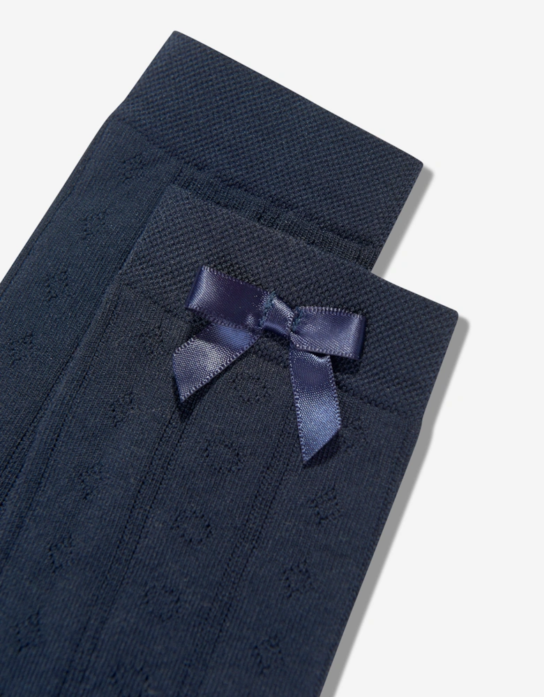 Girls Ajour Knee-High Socks in Navy