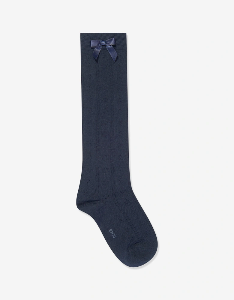 Girls Ajour Knee-High Socks in Navy