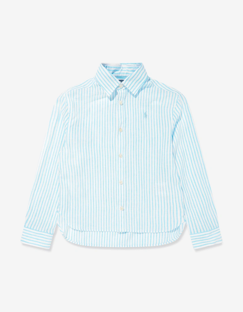 Girls Striped Logo Shirt in Blue