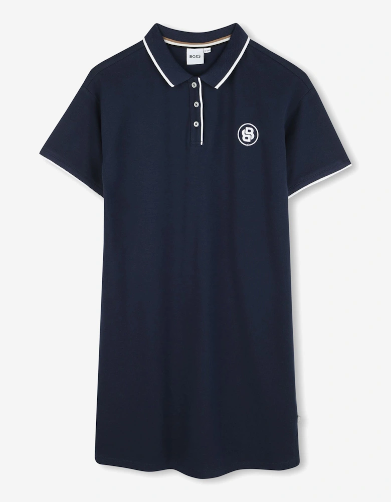 BOSS Girls Double B Logo Polo Dress in Navy