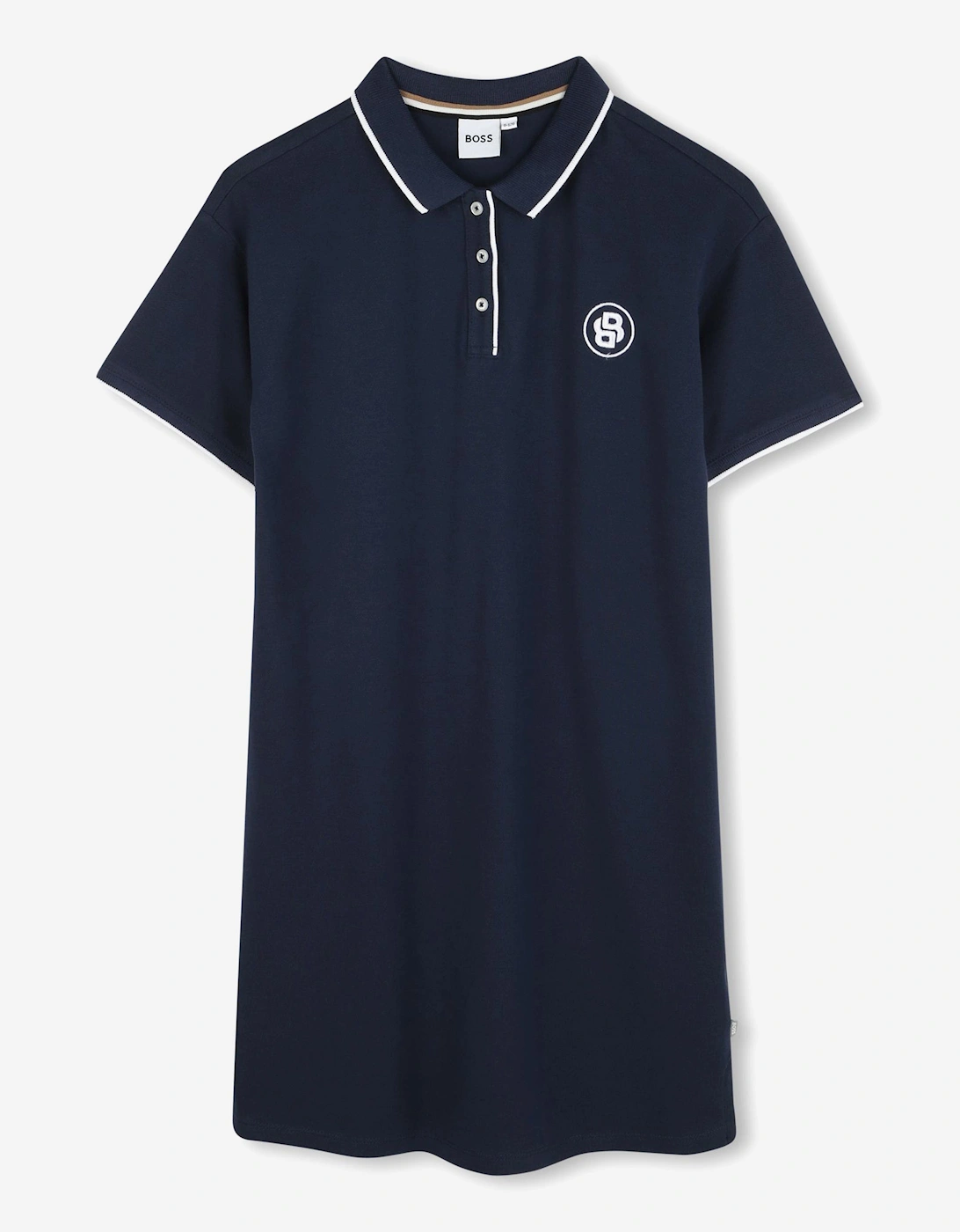 BOSS Girls Double B Logo Polo Dress in Navy, 5 of 4