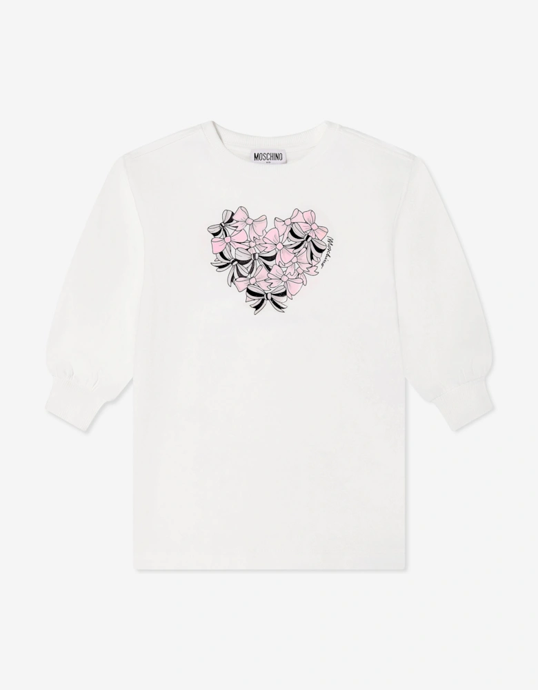 Girls Bow Heart Sweater Dress Ivory