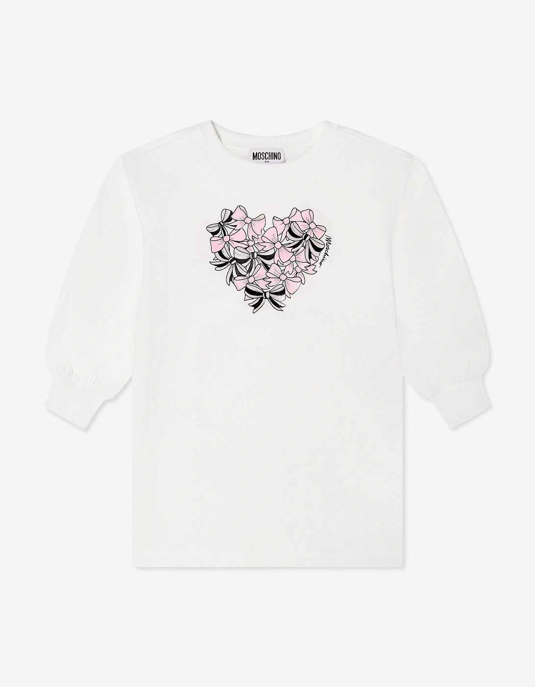 Girl's Moschino Girls Bow Heart Sweater Dress Ivory - Cream - Size: 12 years