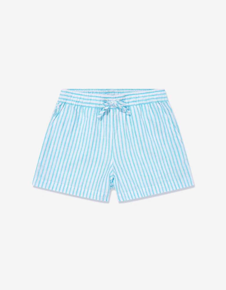 Girls Striped Logo Shorts in Blue