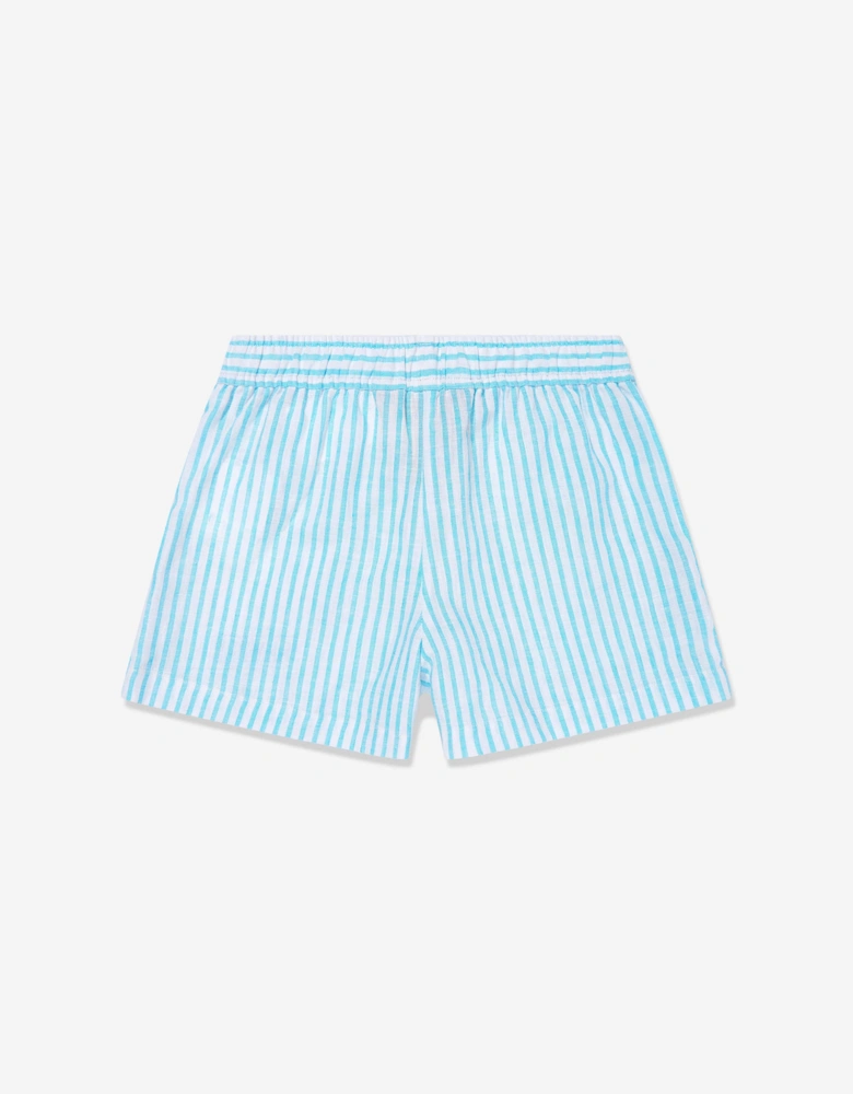 Girls Striped Logo Shorts in Blue