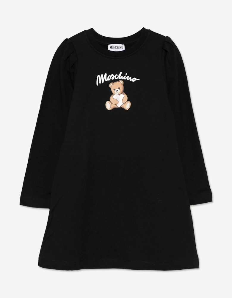 Girls Teddy Bear Logo Dress in Black