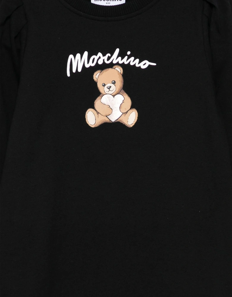 Girls Teddy Bear Logo Dress in Black