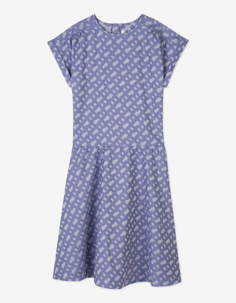 BOSS Girls Jacquard Monogram Dress in Blue