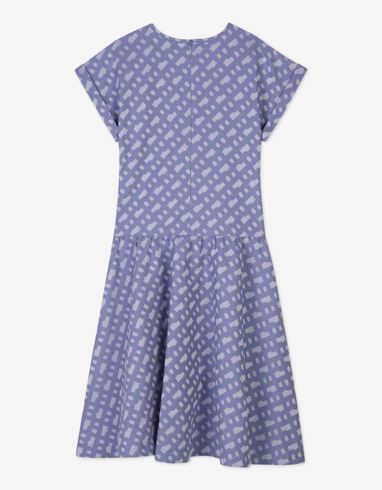 BOSS Girls Jacquard Monogram Dress in Blue