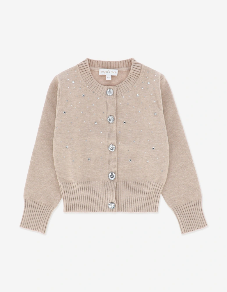 Angels Face Girls Kamala Crystal Studded Cardigan in Beige