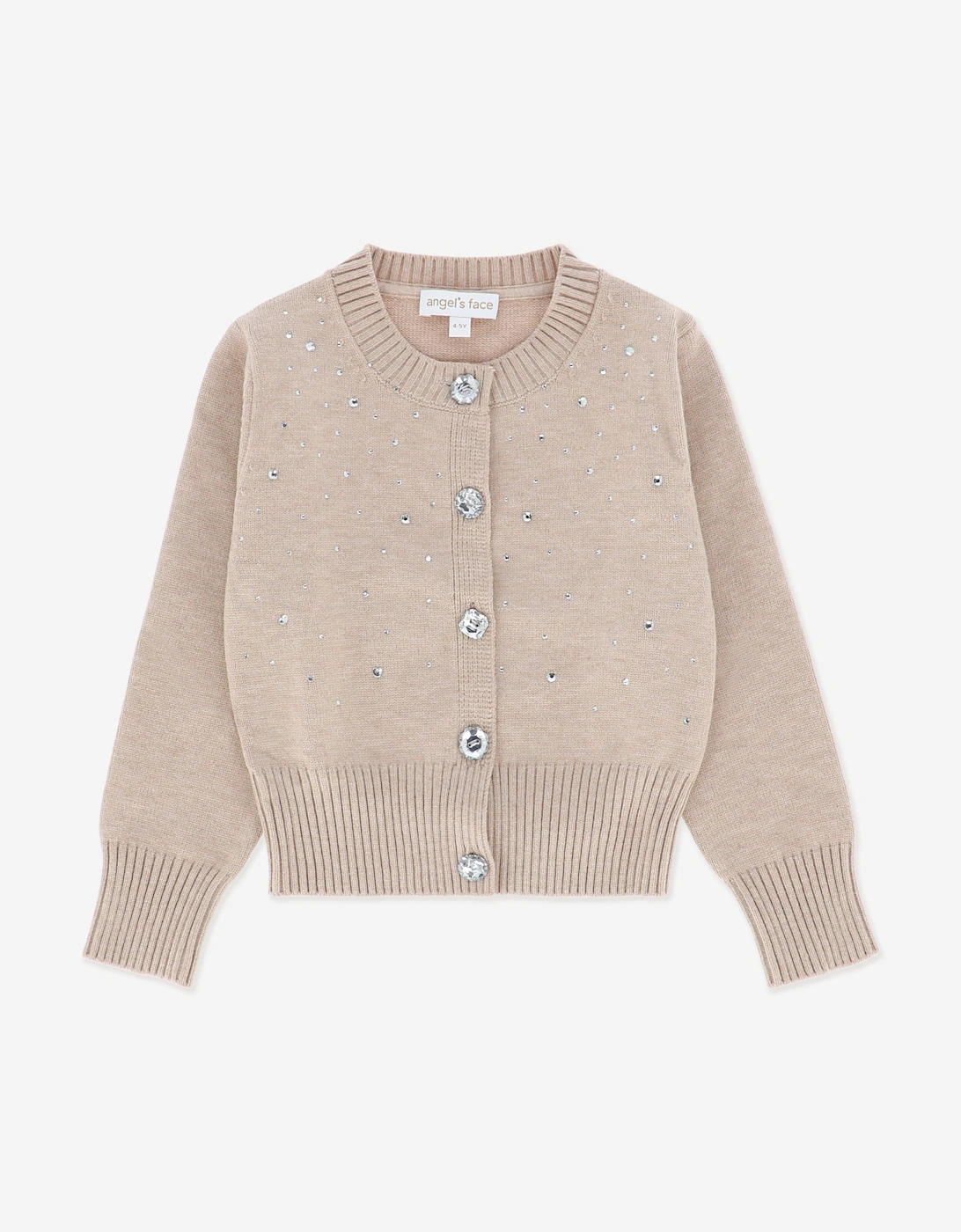 Angels Face Girls Kamala Crystal Studded Cardigan in Beige, 5 of 4
