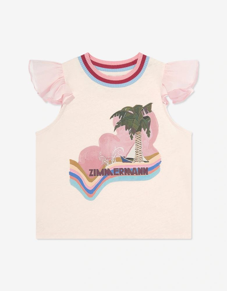 Girls Everley Frill Sleeve T-Shirt in Pink