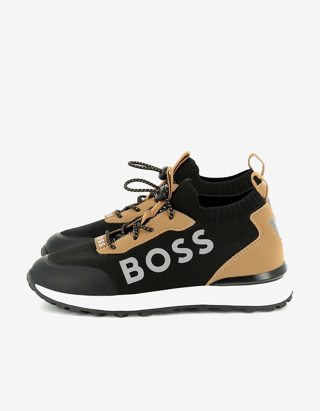 BOSS Boys Logo Sock Trainers in Brown, 5 of 4