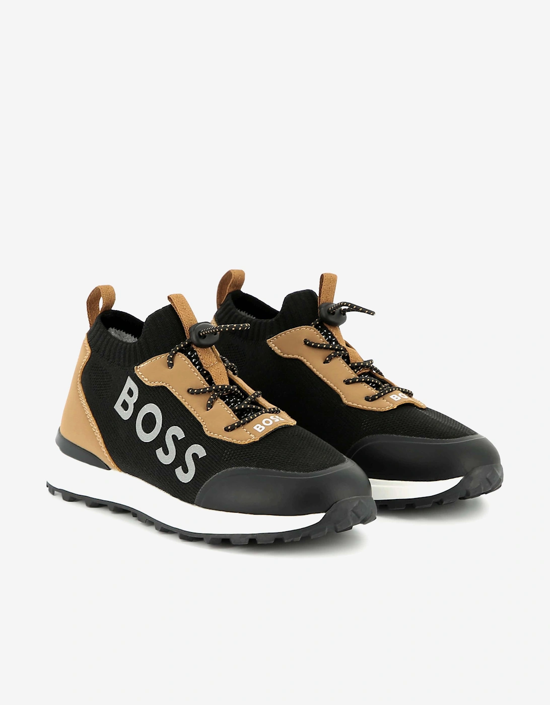 BOSS Boys Logo Sock Trainers in Brown