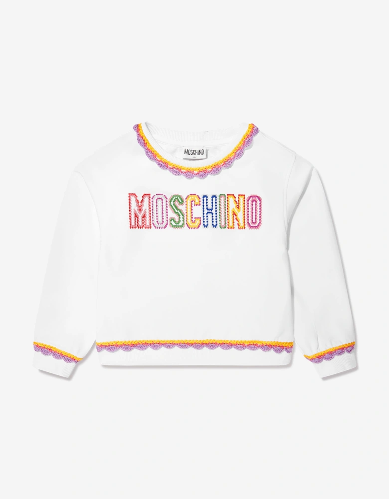 Girls Embroidered Logo Sweatshirt in White