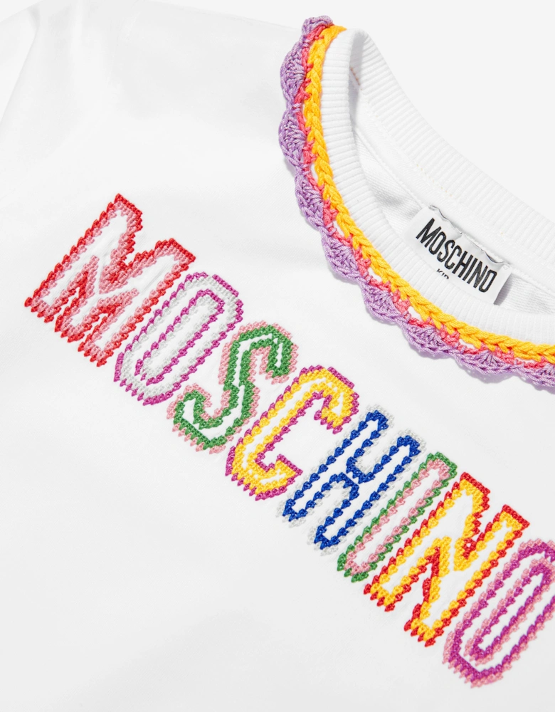 Girls Embroidered Logo Sweatshirt in White