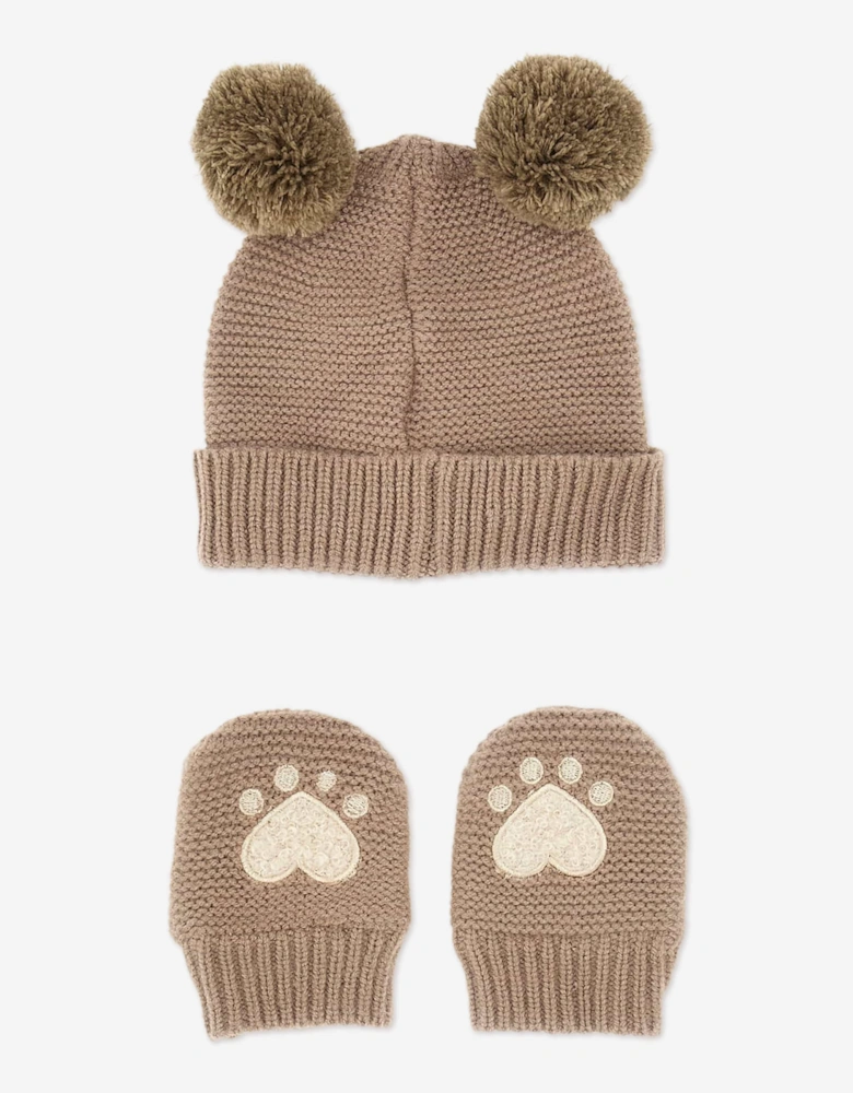 Baby Hat and Mittens Set in Brown