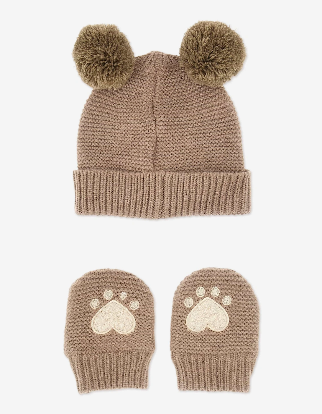 Baby Hat and Mittens Set in Brown