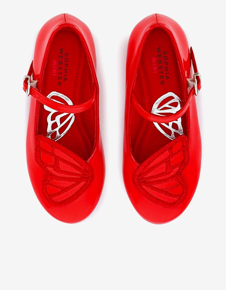Girls Butterfly Embroidery Flat in Red