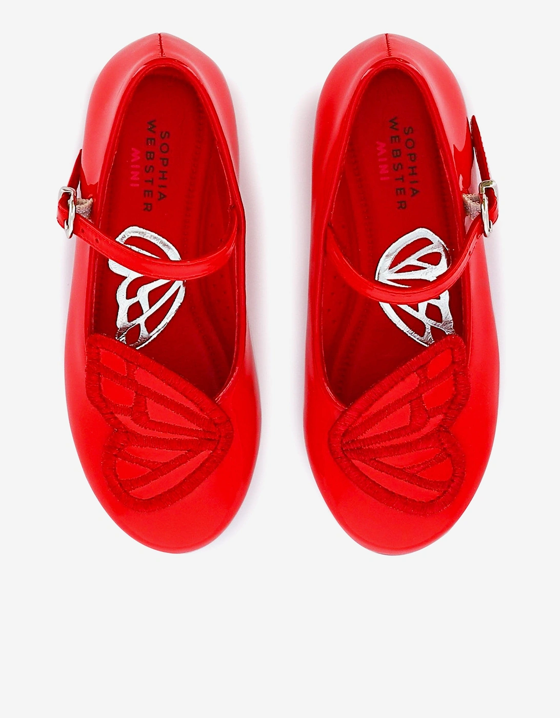 Girls Butterfly Embroidery Flat in Red