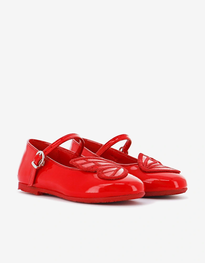 Girls Butterfly Embroidery Flat in Red