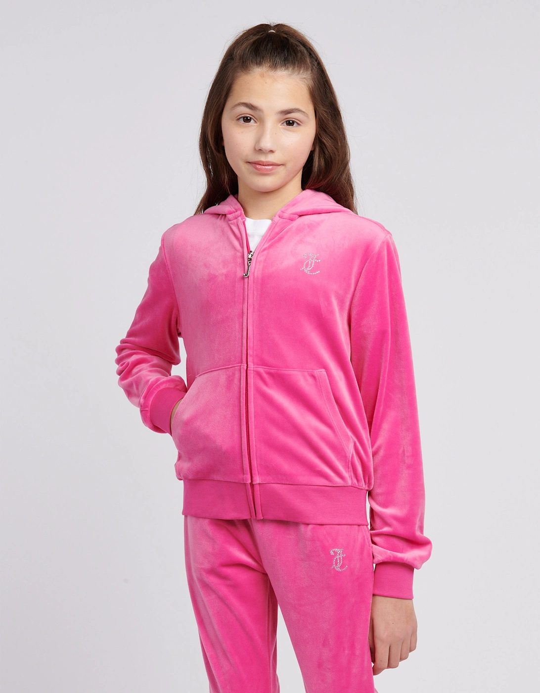 Girls Diamante Logo Zip Up Top in Pink, 5 of 4